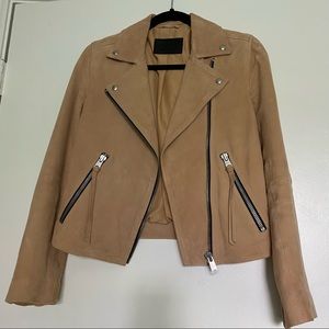 Allsaints Suede Dalby Biker Jacket Honey Brown Size US 4